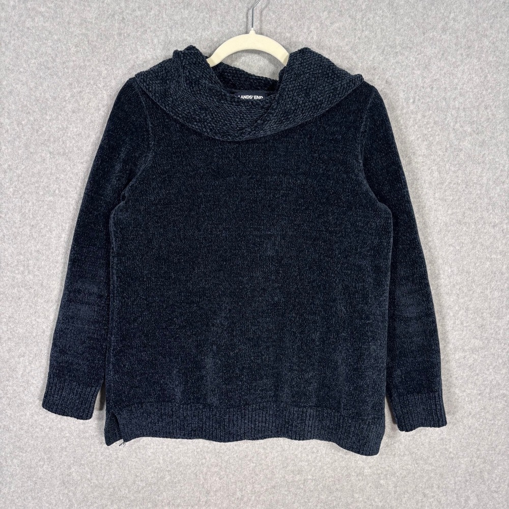 Lands End Chenille Cowl Neck Sweater Small Navy Super Soft‎ Cozy Dressy Minimal